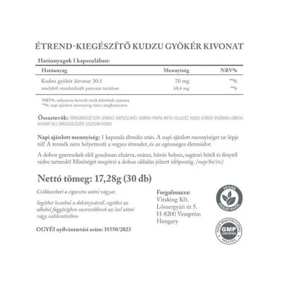 Vitaking "Kudzu gyökér kivonat" 30 kapszula