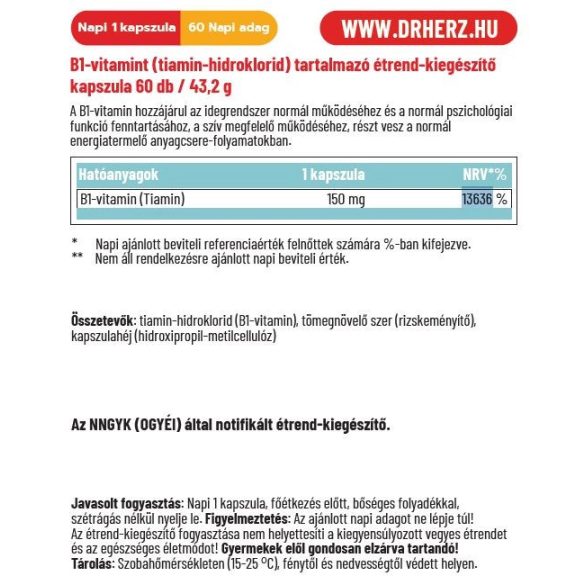 Dr. Herz B1-vitamin150 mg kapszula 60 db